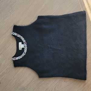 Susan Bristol Blavk Angora Sleeveless Sweater w Sequin Neckline